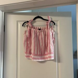 J. Crew Pink and Cream Striped Linen Top